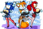  anthro big_breasts breasts canine cleavage clothed clothing crossgender echidna female fox hedgehog huge_breasts knuckles_the_echidna laugh maid maid_uniform mammal miles_prower norithics sega skimpy sonic_(series) sonic_the_hedgehog tickling video_games 