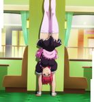  1girl bandaid curtains exercise female floor hairline handstand highres indoors lace lace-trimmed_thighhighs legs legs_together looking_at_viewer maid maken-ki! pink_legwear puffy_sleeves purple_eyes red_hair screencap serious shadow shinatsu_azuki shiny shiny_skin short_hair short_sleeves solo stitched thighhighs thighs upside-down wall wrist_cuffs zettai_ryouiki 