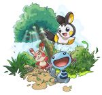  :d creatures_(company) day drawfag emolga game_freak gen_2_pokemon gen_3_pokemon gen_5_pokemon grass highres nintendo no_humans open_mouth outdoors path pokemon pokemon_(creature) pokemon_(game) road rock smile spinda standing sunlight transparent_background tree twig wooper 