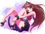  aikatsu animal_ears brown_hair catgirl garter long_hair nyama purple_eyes shibuki_ran tail 