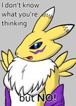  canine dialog digimon elbow_gloves english_text female fox gloves looking-at-viewer looking_at_viewer mammal mane open_mouth preemptive_no reaction_image renamon solo tedburgler text 