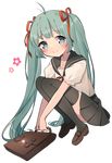  ahoge bad_id bad_pixiv_id blush full_body green_eyes green_hair hair_ribbon hatsune_miku long_hair looking_at_viewer ribbon school_uniform serafuku skirt smile solo thighhighs transparent_background twintails uttao very_long_hair vocaloid 