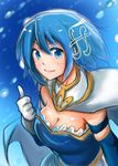  armband bad_id bad_pixiv_id blue_eyes blue_hair breasts cape cleavage duralu500 gloves hair_ornament hairclip highres large_breasts magical_girl mahou_shoujo_madoka_magica mahou_shoujo_madoka_magica_movie miki_sayaka short_hair smile solo thumbs_up 