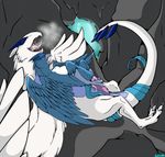  articuno avian backlash91 beak bird blue_feathers cave claws cloaca cloacal_penetration drooling duo entwined_tails feathers legendary_pok&#233;mon legendary_pok&eacute;mon lugia lying male nintendo penetration penis pok&#233;mon pok&eacute;mon saliva sex size_difference steam toe_claws video_games wings 