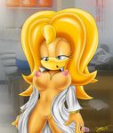  anthro big_breasts bigdon1992 blue_eyes blush breasts doctor echidna female front_view fur hair invalid_tag jessica lactating milk nipples nude open_mouth original_character partially_clothed pussy signature solo standing syringe the yellow_fur 