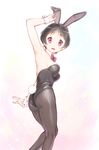  animal_ears armpits ass bare_shoulders black_hair black_legwear bow bowtie breasts bunny_ears bunny_tail bunnysuit chuunibyou_demo_koi_ga_shitai! detached_collar fake_animal_ears looking_back medium_breasts pantyhose purple_eyes short_hair smile solo tail tsuyuri_kumin ueyama_michirou wrist_cuffs 