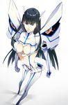  bangs black_hair blue_eyes boots breasts cleavage cleavage_cutout clenched_hands elbow_gloves eyebrows gloves junketsu kill_la_kill kippeijii kiryuuin_satsuki large_breasts long_hair microskirt navel revealing_clothes skirt solo suspenders thick_eyebrows thigh_boots thighhighs 