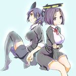  dress eyepatch headgear kantai_collection mechanical_halo miyabi_(miyabi_r18) multiple_girls purple_hair red_eyes short_hair skirt tatsuta_(kantai_collection) tenryuu_(kantai_collection) thighhighs yellow_eyes zettai_ryouiki 