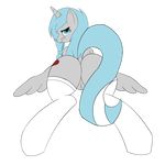  blue_eyes blue_hair butt cutie_mark equine female feral friendship_is_magic fur grey_fur hair horn horse illusiveelusive legwear mammal my_little_pony nude original_character plain_background pony presenting pussy pussy_juice solo stockings winged_unicorn wings 