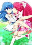  aino_megumi blue_eyes blue_hair cure_lovely happinesscharge_precure! kiss long_hair magical_girl pink_hair ponytail precure pretty_cure shirayuki_hime yuri 