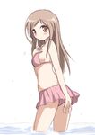  aikawa_chiho bikini blush brown_eyes brown_hair long_hair looking_back mel_(melty_pot) simple_background solo swimsuit wading white_background yuyushiki 