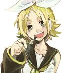  bad_id bad_pixiv_id blonde_hair hairband iko_(i-my-16) kagamine_rin microphone shirt short_hair sleeveless sleeveless_shirt smile solo vocaloid 