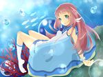  bad_id bad_pixiv_id blue_eyes brown_hair dress highres long_hair minigirl mukaido_manaka nagi_no_asukara nana_(kurha7) oversized_object sailor_dress school_uniform sea_slug serafuku 