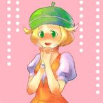  bad_id bad_pixiv_id bel_(pokemon) beret blonde_hair blush green_eyes hands_clasped hat lowres own_hands_together pokemon puffy_sleeves renka_(pixiv) short_hair short_sleeves solo 