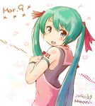  2014 blue_eyes dated green_hair hatsune_miku highres long_hair maruyo open_mouth solo twintails very_long_hair vocaloid 