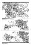  bow canine clothing comic curly_hair drill_hair english_text female greyscale human locofuria male mammal monochrome open_mouth plain_background punch text torn_clothing transformation were werewolf white_background yelling 