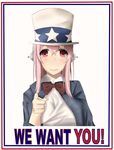  blush breasts fine_art_parody hat headphones highres i_want_you large_breasts long_hair looking_at_viewer nitroplus parody pink_eyes pink_hair pointing pointing_at_viewer rokukatamari smile solo super_sonico top_hat uncle_sam 