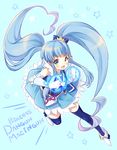  :3 :d bangs black_legwear blue_background blue_dress blue_eyes blue_hair blunt_bangs crown cure_princess dress full_body happinesscharge_precure! long_hair magical_girl open_mouth precure shirayuki_hime smile solo thighhighs twintails very_long_hair yamcha_(cocololi) zettai_ryouiki 