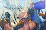  blue_hair breasts dragon_quest dragon_quest_iii hat homare_(fool&#039;s_art) homare_(fool's_art) large_breasts long_hair octopus priest_(dq3) tentacle torn_clothes 