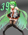  39 detached_sleeves green_eyes green_hair hatsune_miku highres long_hair necktie skirt solo thighhighs twintails very_long_hair vocaloid yuki_tarou 