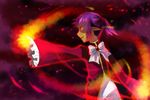  ascot bow dark_skin fire looking_away magic pixiv_fantasia pixiv_fantasia_5 pointy_ears profile purple_hair red_eyes renka_(pixiv) smirk solo wide_sleeves 