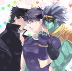  black_hair blue_hair hat jojo_no_kimyou_na_bouken jonathan_joestar kuujou_joutarou kyykttk male_focus multiple_boys phantom_blood school_uniform stand_(jojo) star_platinum stardust_crusaders time_paradox 