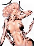  armpits blonde_hair breasts cleavage covered_nipples eleking fumio_(rsqkr) horns large_breasts lips navel personification red_eyes scarf short_hair solo ultra_kaijuu_gijinka_keikaku ultra_series 