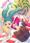  alternate_costume alternate_hair_color alternate_skin_color candy chocolate chocolate_bar fang food green_hair league_of_legends lollipop lollipoppy long_hair open_mouth panties pointy_ears poppy shorts solo striped striped_panties thighhighs twintails underwear weapon yellow_eyes yordle 