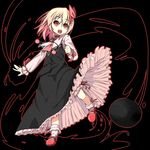  ascot black_background black_skirt blonde_hair fangs hair_ribbon long_skirt mary_janes open_mouth petticoat red_eyes ribbon rumia shamo_(koumakantv) shoes short_hair skirt skirt_set solo touhou vest 