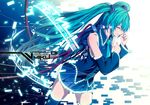  aqua_hair bad_id bad_pixiv_id cable character_name closed_eyes detached_sleeves hatsune_miku long_hair merontomari necktie skirt solo tears thighhighs twintails uninstall very_long_hair vocaloid 