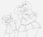  belly blush bovine breasts buffalo_bell cattle cbee clothes_swap crossover female horn mammal monochrome orix_buffaloes skirt sweat toriel undertale unknown_artist voluptuous wide_hips 