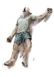  barefoot canine clothing lying male mammal on_back racoonwolf shorts solo wolf 