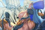  blue_hair breasts dragon_quest dragon_quest_iii hat homare_(fool&#039;s_art) homare_(fool's_art) large_breasts long_hair octopus priest_(dq3) tentacle torn_clothes wet 