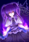  absurdres akkii_(meragold) bad_id bad_pixiv_id chandelure fire gen_5_pokemon highres long_hair looking_at_viewer personification pokemon purple_hair smile solo yellow_eyes 
