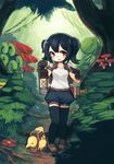  bad_id bad_pixiv_id black_hair black_legwear forest gatakigi_gama lantern mushroom nature original red_eyes short_hair shorts solo sword thighhighs twintails weapon 