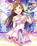  :d artist_request brown_eyes brown_hair cinderella_dream gloves hand_on_own_chest idolmaster idolmaster_cinderella_girls long_hair microphone nitta_minami official_art open_mouth smile 
