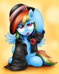  blue_fur clothing equine female flower friendship_is_magic fur hair hat high-roller2108 mammal multi-colored_hair my_little_pony pegasus rainbow_dash_(mlp) rainbow_hair rose solo wings 