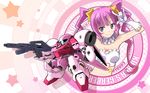  beam_machinegun character_name chibi energy_gun gerbera_tetra gloves glowing glowing_eye gun gundam gundam_build_fighters highres kirara_(gundam_bf) long_hair mecha midriff pink_hair purple_eyes shadow smile star twintails weapon white_gloves yone 