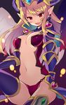  blonde_hair breasts earrings fang headdress heart heart_earrings horns jewelry kaki_s large_breasts lilith_(p&amp;d) long_hair navel open_mouth pointy_ears puzzle_&amp;_dragons red_eyes thighhighs wings 