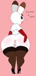  anus butt english_text female high_heels lagomorph legwear lipstick looking_at_viewer looking_back mammal nintendo pussy rabbit smut-valerian stockings text tiffany_(animal_crossing) video_games 