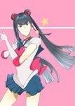  \m/ alternate_hairstyle back_bow bad_id bad_pixiv_id bangs bishoujo_senshi_sailor_moon black_hair blue_eyes blue_sailor_collar bow choker cosplay crescent double_bun elbow_gloves expressionless eyebrows gloves hair_ornament highres kill_la_kill kiryuuin_satsuki kutino magical_girl miniskirt parody pointing pointing_at_viewer red_bow red_choker sailor_collar sailor_moon sailor_moon_(cosplay) sailor_senshi_uniform skirt solo thick_eyebrows tsuki_ni_kawatte_oshioki_yo white_gloves 