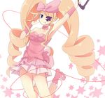  :p arm_up armpits bad_id bad_pixiv_id big_hair blonde_hair blue_eyes boots bow breasts choker dress drill_hair eyepatch hair_bow harime_nui jumping kill_la_kill life_fiber long_hair patisurotto pink_bow pink_footwear red_string small_breasts solo strapless strapless_dress string tongue tongue_out twin_drills twintails very_long_hair wrist_cuffs 