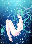  aqua_eyes bubble full_body green_hair hatsune_miku long_hair nude plantar_flexion solo very_long_hair vocaloid yami_(m31) 
