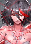  alternate_eye_color bangs bare_shoulders black_hair danann dress highlights jewelry kill_la_kill matoi_ryuuko multicolored_hair necklace short_hair solo strapless strapless_dress 