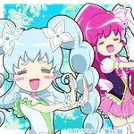  =_= aino_megumi blue_hair blush_stickers bow braid cure_lovely cure_princess dancing happinesscharge_precure! hula long_hair macadamia_hula_dance magical_girl multiple_girls open_mouth pink_bow pink_hair precure shirayuki_hime smile twin_braids vest wide_ponytail yoshimune 