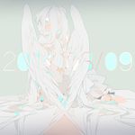  39 2014 angel_wings dated grey_eyes grey_hair hatsune_miku headset long_hair rella twintails vocaloid wings 