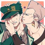  bad_id bad_pixiv_id earrings grey_hair hat heart imminent_kiss jean_pierre_polnareff jewelry jojo_no_kimyou_na_bouken kuujou_joutarou mpkxx multiple_boys one_eye_closed wince 