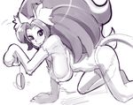  all_fours animal_ears big_hair breasts cat_ears cat_tail felicia hanging_breasts large_breasts long_hair monochrome mouse_(computer) paws sho-n-d solo tail vampire_(game) 