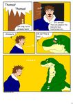  2014 anthro clothing comic dinosaur human jonathan_alexander male maxime-jeanne muscles scalie theropod thomas_carter tyrannosaurus_rex 