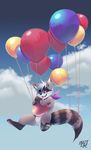  ambiguous_gender balloons cloud flying hi_res mammal outside raccoon rudragon sky 